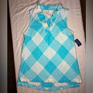 Crown & Ivy NWT 100% linen sleeveless blouse with ruffled V-neck